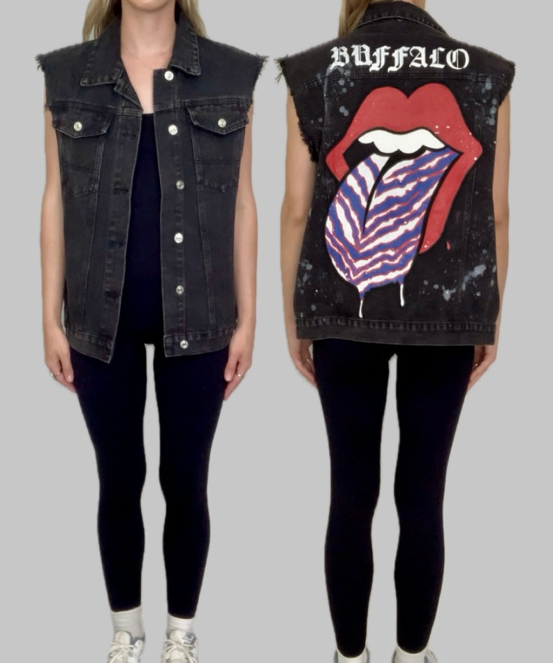 Hand Painted Lips on Denim Vest