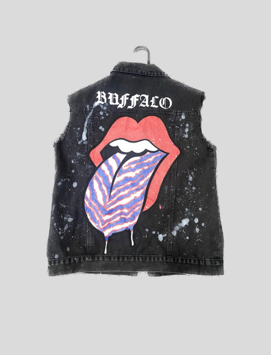 Hand Painted Lips on Denim Vest