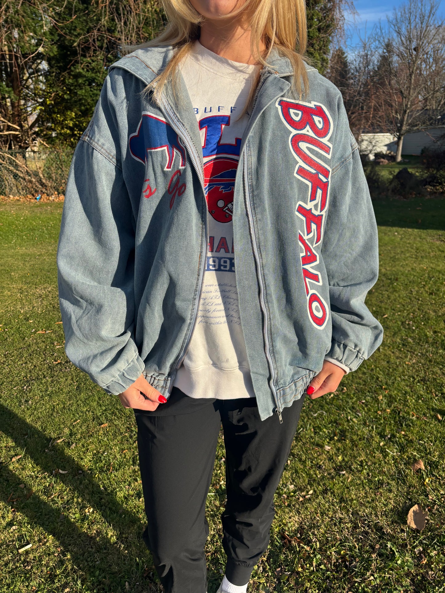 Hooded Let’s Go Buffalo Jacket, women’s Large